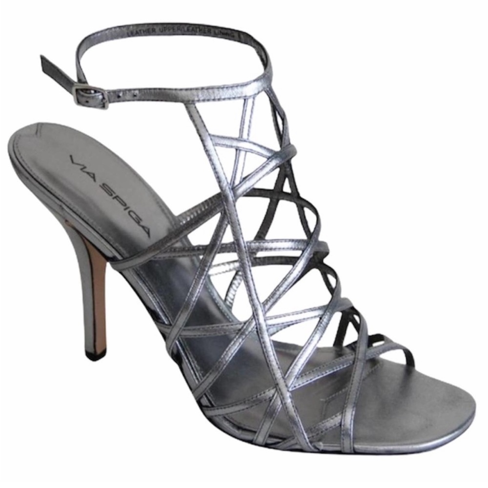Via Spiga Liv Pewter heel Sandals Size 7